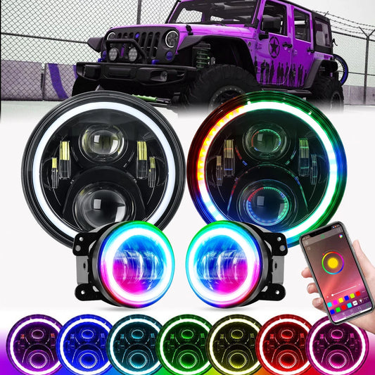 4X4Wavers 7 inch RGB LED Headlight and 4 inch RGB Fog Lights - 4X4 WAVERS