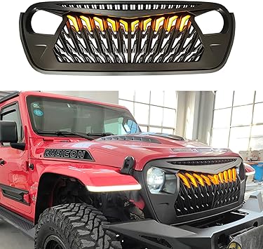 4X4wavers Matte Black Modified Shark Grille with 10 pc Amber LED Running Lights