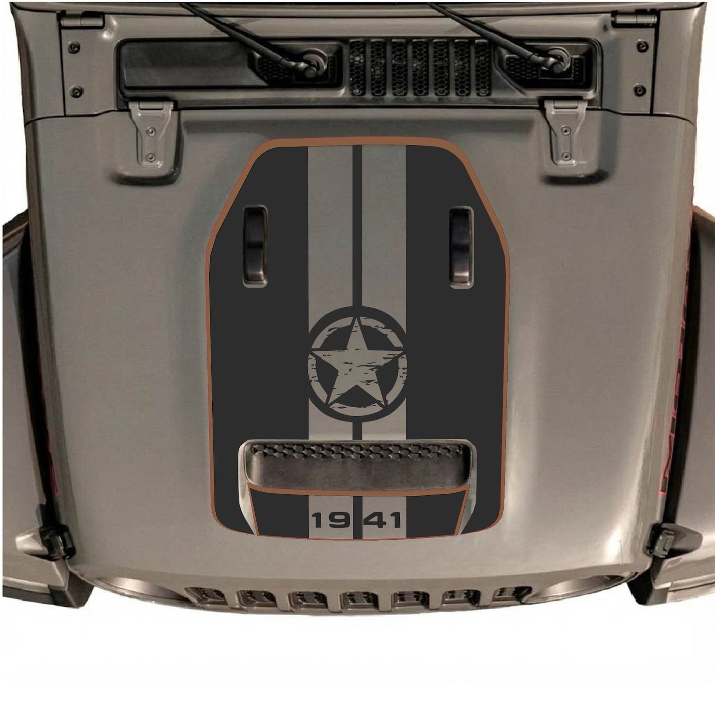CarCode hood decal for Jeep Wrangler JL/JLU Rubicon 392 and JT Gladiator Mojave, style #70, shown on vehicle hood.