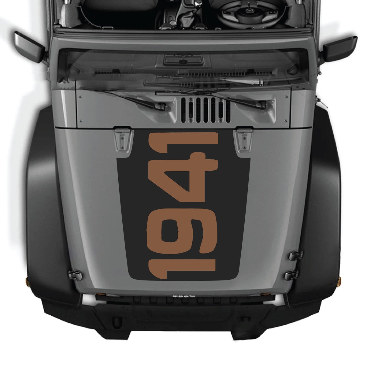 CarCode hood decal for Jeep Wrangler JK/JKU 2007-2018, style #48, black and white graphic design on the vehicle's hood