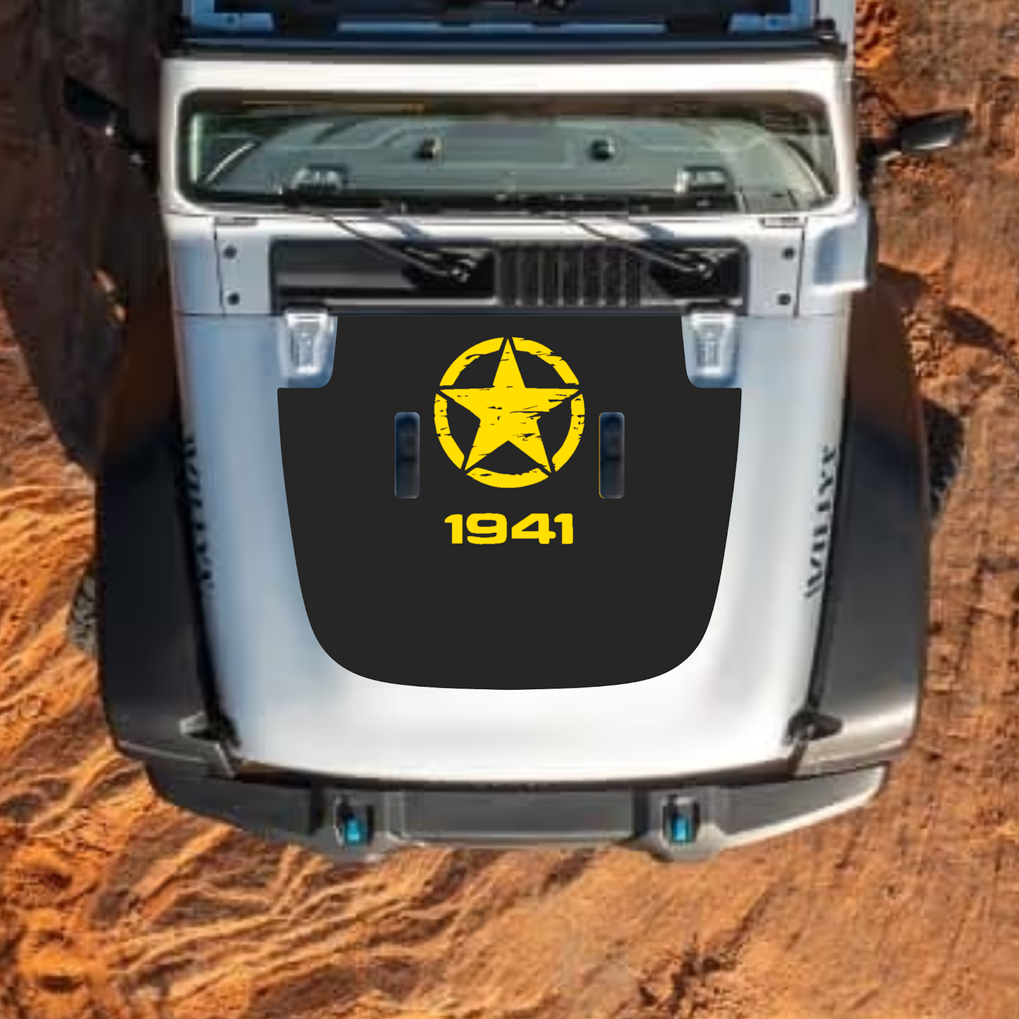 CarCode hood decal for Jeep Wrangler JL and Gladiator JT, stylish standard hood graphic for 2018+ models.