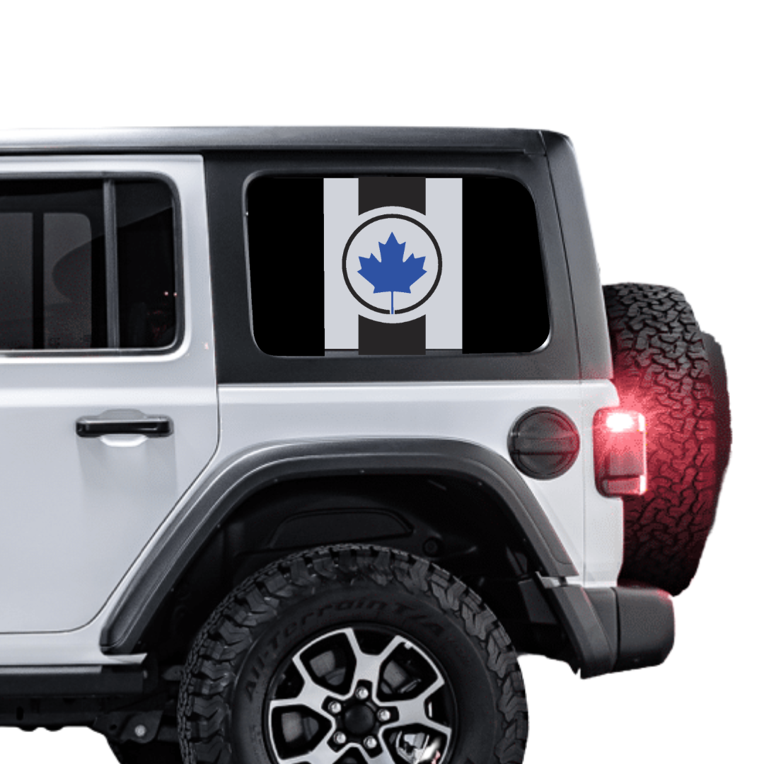 Rear Side Window Canada Flag – Circle Leaf (Cut Avery Vinyl) for Wrangler jl/jlu/jk/jku/4xe – HARDTOP ONLY (Pair)
