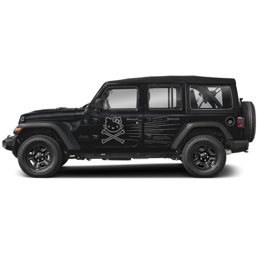Bow Cat Crossbones + Speed Lines Side Decal Kit – Cut Avery Vinyl – Choose Primary & Ribbon Colors – Wrangler JL/JLU/JK/JKU/4xe & Gladiator JT