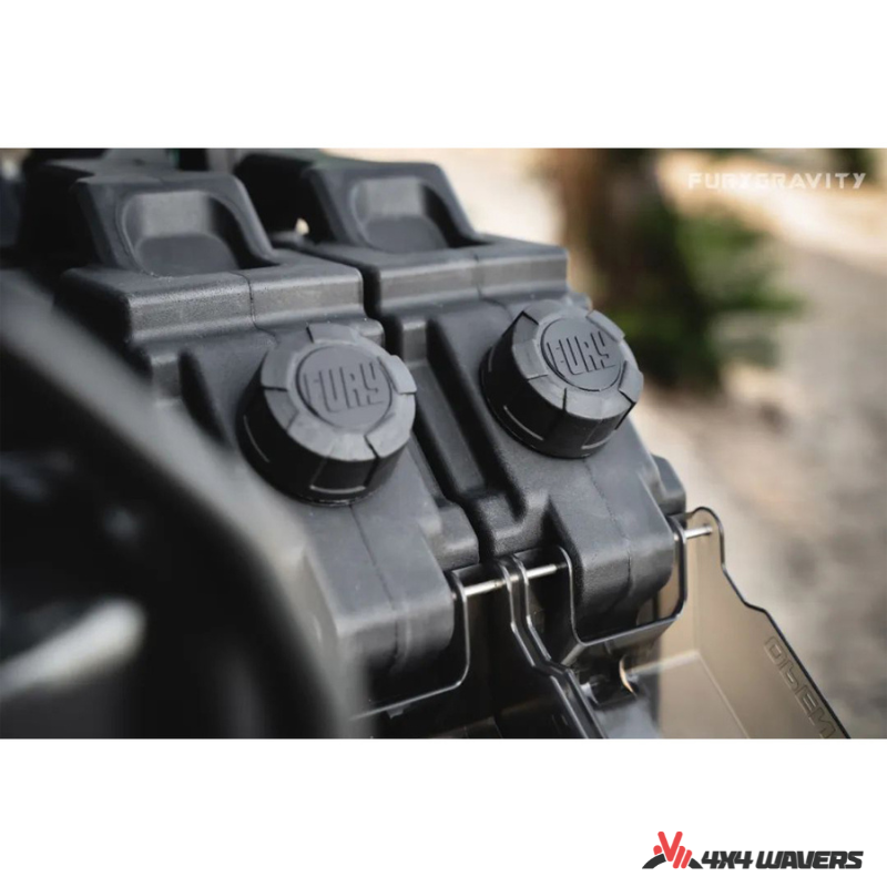 4x4wavers Fury Aluminum Multifunction Box -  Tailgate Equipment Integrated Set - Rear Integrated Kit with 2 Gas Cans Tanks and storage with numeric locks - 4X4 WAVERS