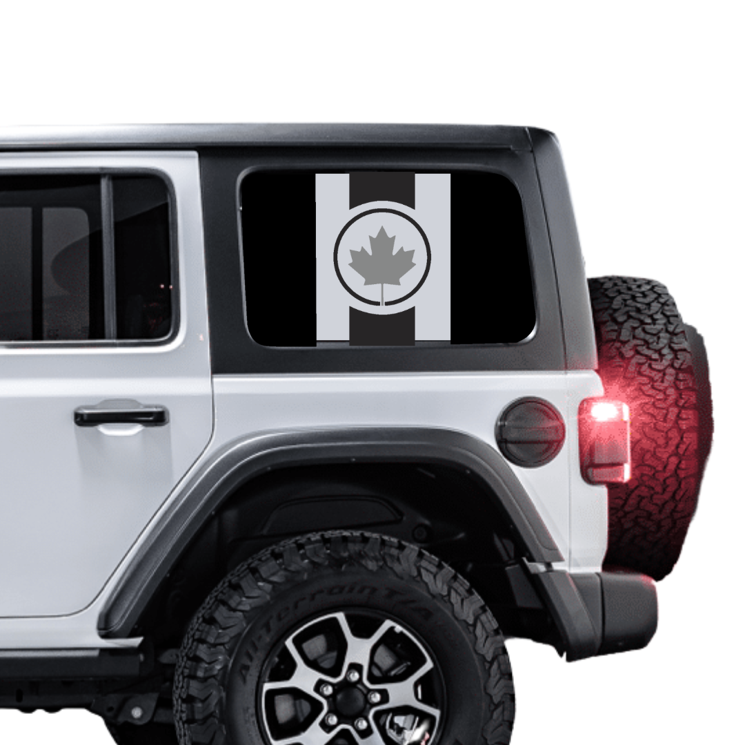 Rear Side Window Canada Flag – Circle Leaf (Cut Avery Vinyl) for Wrangler jl/jlu/jk/jku/4xe – HARDTOP ONLY (Pair)