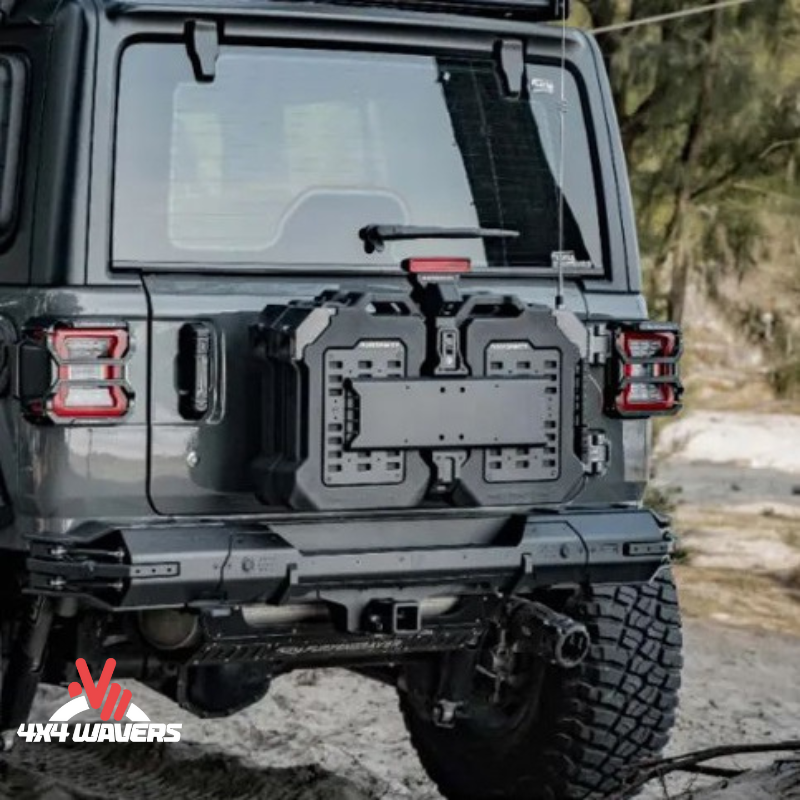 4x4wavers Fury Aluminum Multifunction Box - Tailgate Equipment Integrated Set - Rear Integrated Kit with 2 Gas Cans Tanks and storage with numeric locks - 4X4 WAVERS