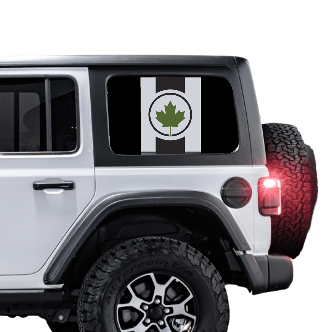 Rear Side Window Canada Flag – Circle Leaf (Cut Avery Vinyl) for Wrangler jl/jlu/jk/jku/4xe – HARDTOP ONLY (Pair)
