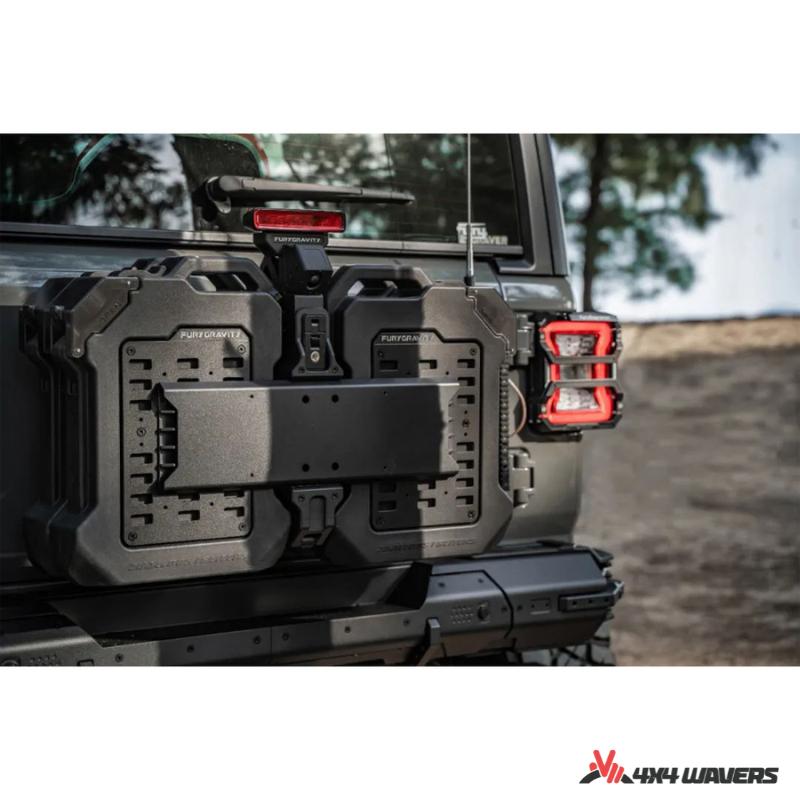 4x4wavers Fury Aluminum Multifunction Box - Tailgate Equipment Integrated Set - Rear Integrated Kit with 2 Gas Cans Tanks and storage with numeric locks - 4X4 WAVERS