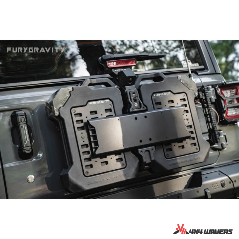 4x4wavers Fury Aluminum Multifunction Box -  Tailgate Equipment Integrated Set - Rear Integrated Kit with 2 Gas Cans Tanks and storage with numeric locks - 4X4 WAVERS