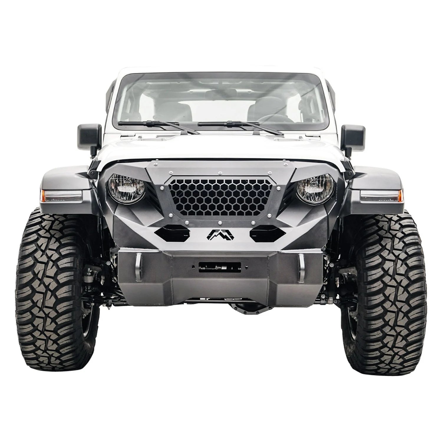 4X4WAVERS Metal Armor Short Metal Face Grumper Grille/Front Bumper -  Jeep Wrangler JL/JLU/4XE/JT 2018+ - 4X4 WAVERS