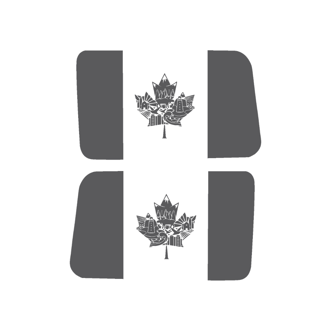 Canada Rear Side Window Flag Decal (Collage Maple Leaf) for Wrangler JL/JLU/JK/JKU/4xe – HARDTOP ONLY – Black/Grey – 3M Printed + Matte Lam