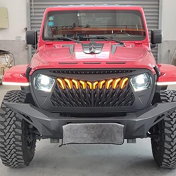 4X4wavers Matte Black Modified Shark Grille with 10 pc Amber LED Running Lights