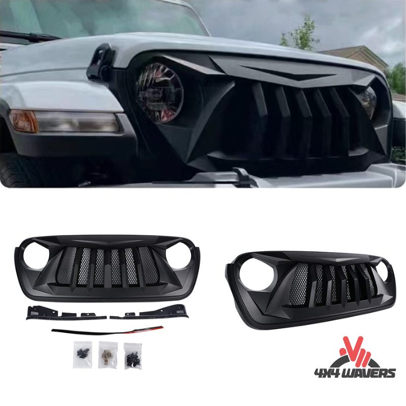 4x4wavers Grille - Curved Angry Style Front Grille for Jeep Wrangler  JL/4XE/JT - 4X4 WAVERS