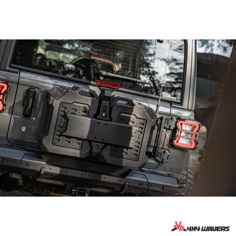 4x4wavers Fury Aluminum Multifunction Box - Tailgate Equipment Integrated Set - Rear Integrated Kit with 2 Gas Cans Tanks and storage with numeric locks - 4X4 WAVERS