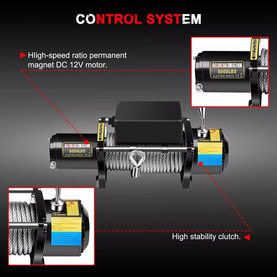 4X4Wavers Heavy Duty 8,000 lbs 12V Electric Offroad Winch with wireless remote - Steel rope - 4X4 WAVERS