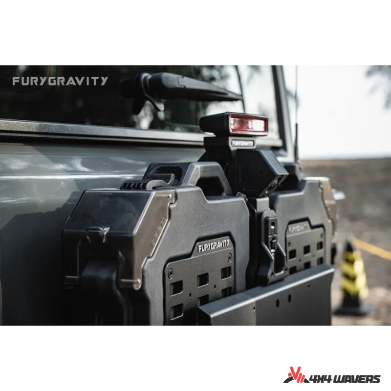 4x4wavers Fury Aluminum Multifunction Box - Tailgate Equipment Integrated Set - Rear Integrated Kit with 2 Gas Cans Tanks and storage with numeric locks - 4X4 WAVERS