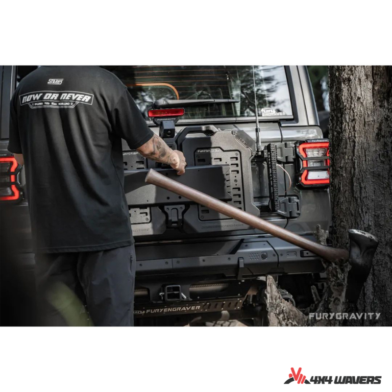 4x4wavers Fury Aluminum Multifunction Box - Tailgate Equipment Integrated Set - Rear Integrated Kit with 2 Gas Cans Tanks and storage with numeric locks - 4X4 WAVERS