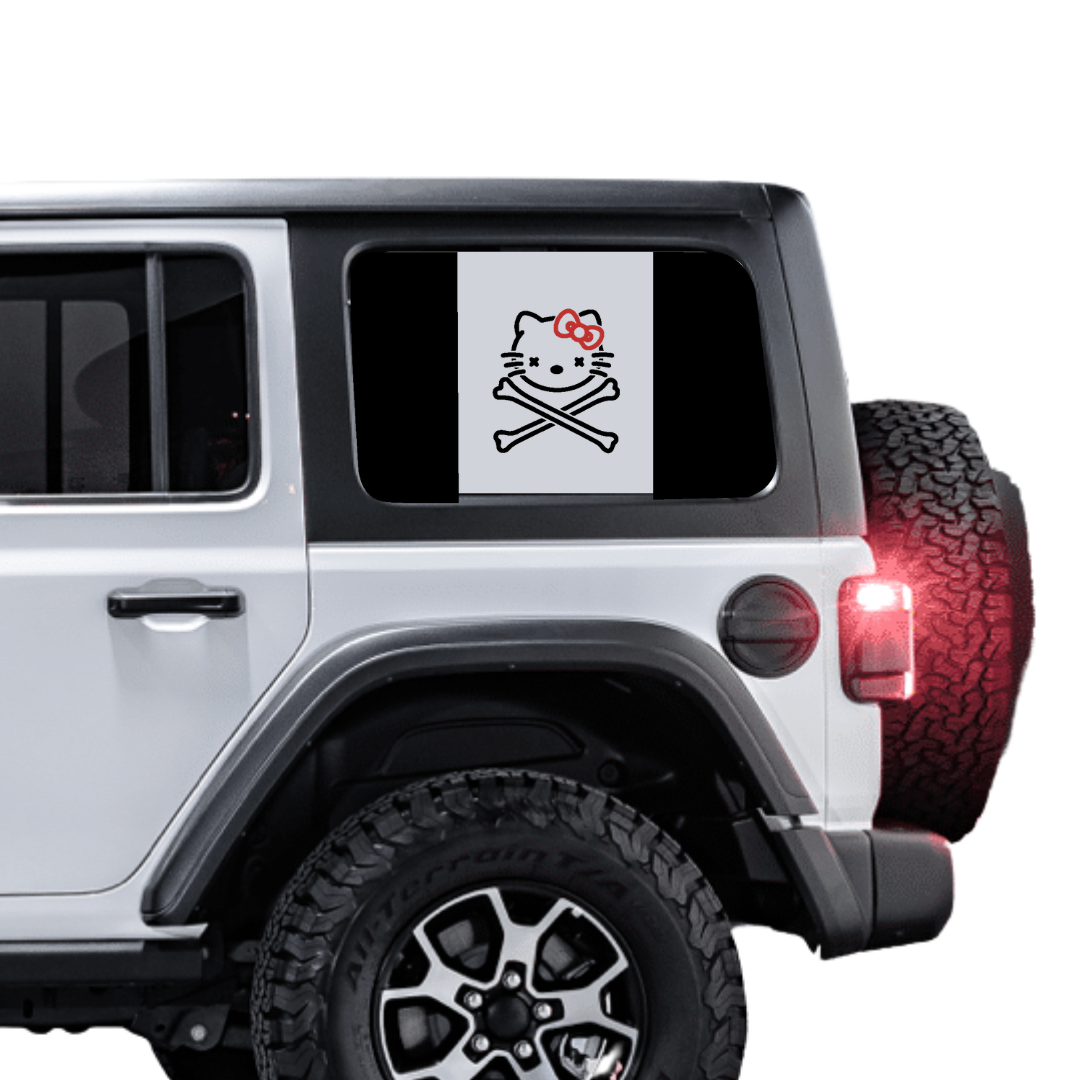 Rear Side Window Bow Cat Crossbones Flag – Cut Avery Vinyl – Wrangler jl/jlu/jk/jku/4xe – HARDTOP ONLY (Pair)
