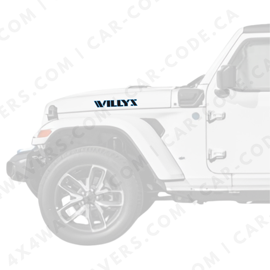 Kit d'autocollants décalcomanies style Willys 4x4wavers pour côtés de capot – Autocollants en vinyle pour voitures Jeep Wrangler – 2x autocollants Willys – Fabriqué au Canada