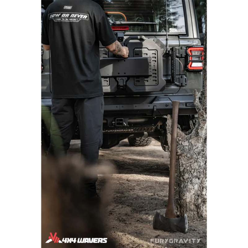 4x4wavers Fury Aluminum Multifunction Box - Tailgate Equipment Integrated Set - Rear Integrated Kit with 2 Gas Cans Tanks and storage with numeric locks - 4X4 WAVERS