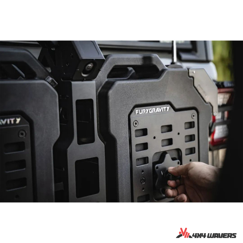 4x4wavers Fury Aluminum Multifunction Box -  Tailgate Equipment Integrated Set - Rear Integrated Kit with 2 Gas Cans Tanks and storage with numeric locks - 4X4 WAVERS