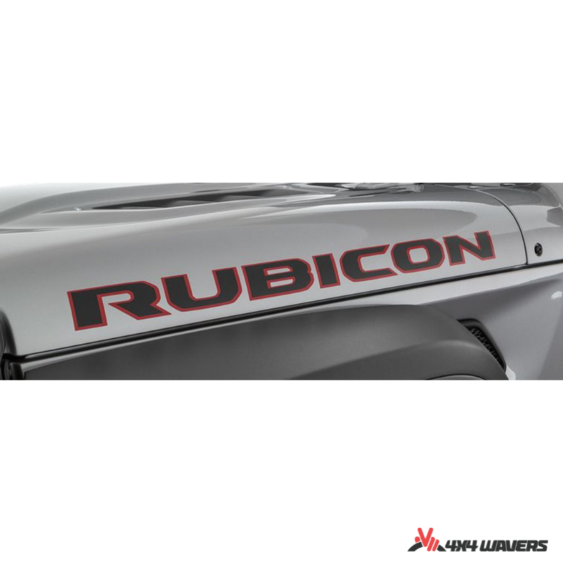 4x4wavers Rubicon Sticker Decal Decoration for Hood Sides - Red Color (2 Decals) - same position of Original Rubicon Decal - 4X4 WAVERS
