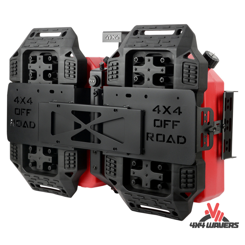 4x4wavers Tailgate Equipment Integrated Set - Rear Integrated Kit with 2 Gas Cans Tanks and 2 Traction Boards & a Shovel - All-Terrain Offroads Style - 4X4 WAVERS
