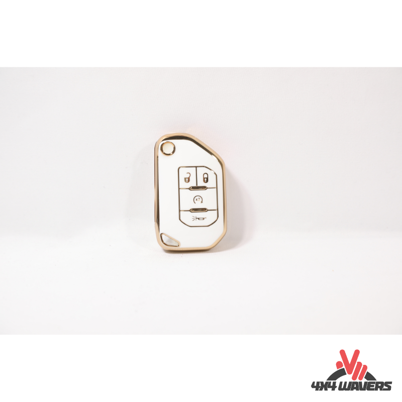 4x4wavers Key FOB Full Protection Heavy Duty TPU Golden Case, White with Gold Edges - 4X4 WAVERS