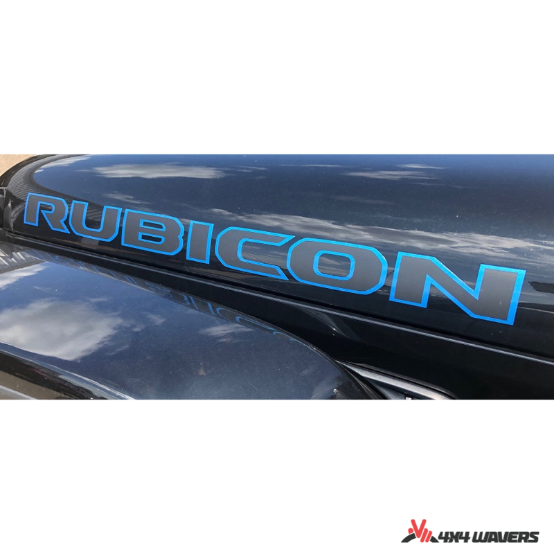 4x4wavers Rubicon Sticker Decal Decoration for Hood Sides - Blue Color (2 Decals) - same position of Original Rubicon Decal - 4X4 WAVERS