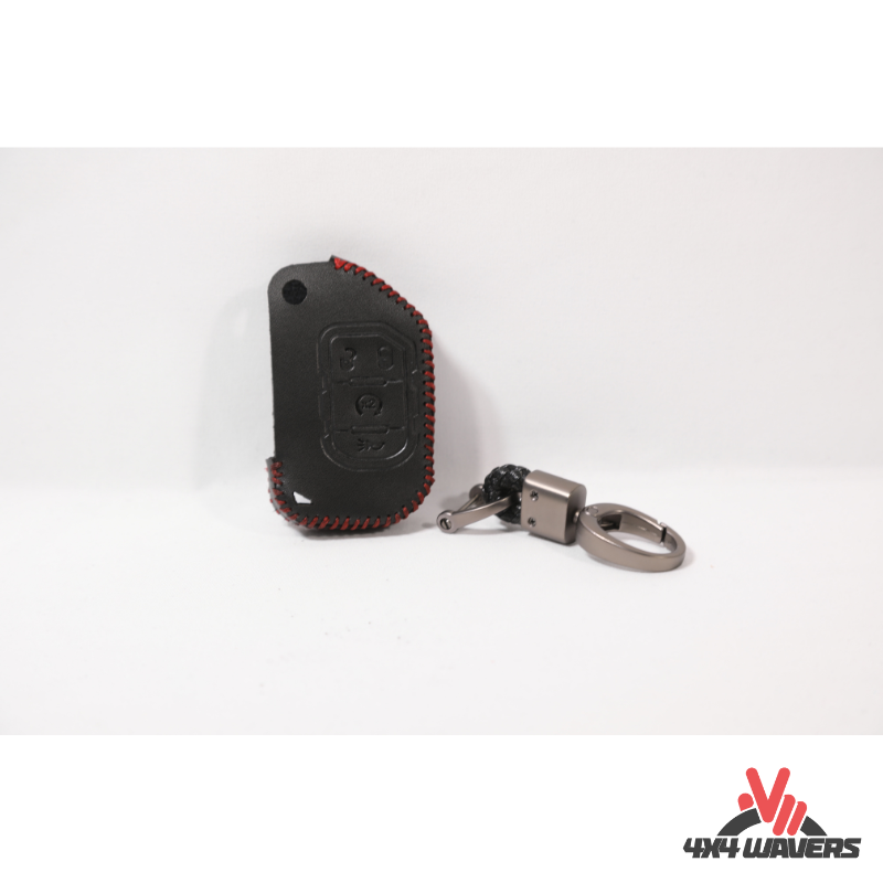 4x4wavers Key FOB Full Protection Genuine Leather Case with Luxurious Key Chain, Black Leather with Red liners - 4X4 WAVERS