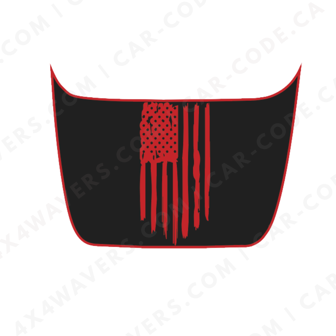 Panneau de capuche Drapeau déchiré – Options de couleur d'accent – Ford F-150 Raptor (Gen 2 2017–2020, Gen 3 2021–2024) – Vinyle découpé mat imprimé 3M ou Avery