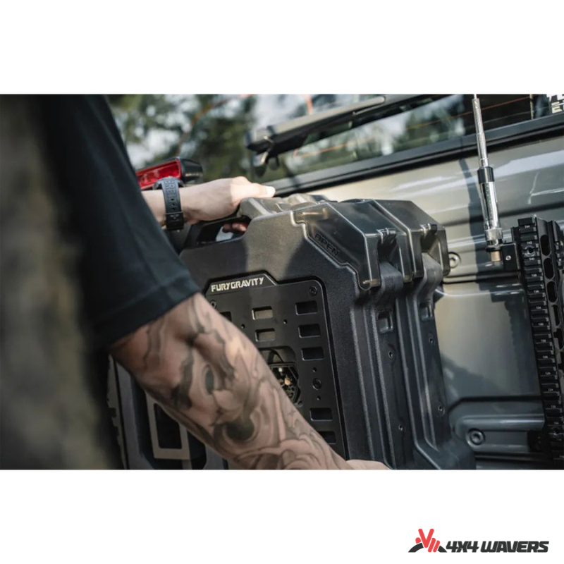 4x4wavers Fury Aluminum Multifunction Box - Tailgate Equipment Integrated Set - Rear Integrated Kit with 2 Gas Cans Tanks and storage with numeric locks - 4X4 WAVERS