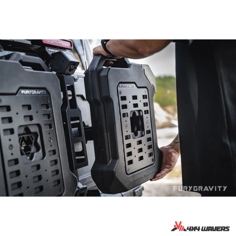 4x4wavers Fury Aluminum Multifunction Box -  Tailgate Equipment Integrated Set - Rear Integrated Kit with 2 Gas Cans Tanks and storage with numeric locks - 4X4 WAVERS