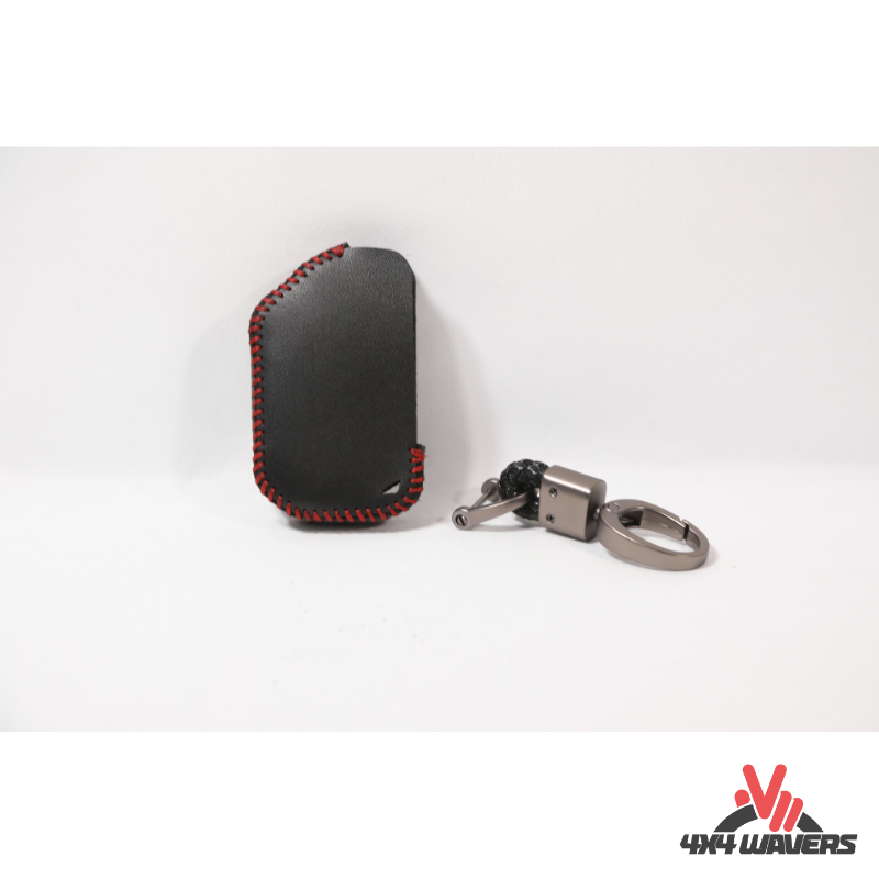 4x4wavers Key FOB Full Protection Genuine Leather Case with Luxurious Key Chain, Black Leather with Red liners - 4X4 WAVERS