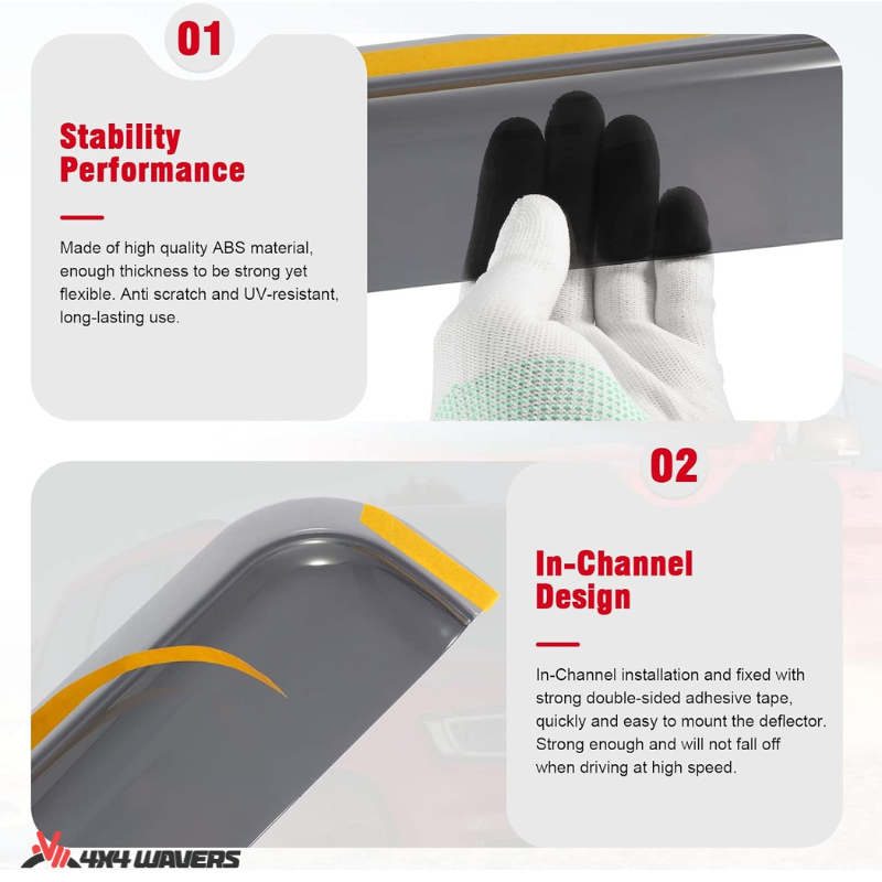 4x4wavers Side Window in-Channel Rain Guards & Sun Visor - 4X4 WAVERS