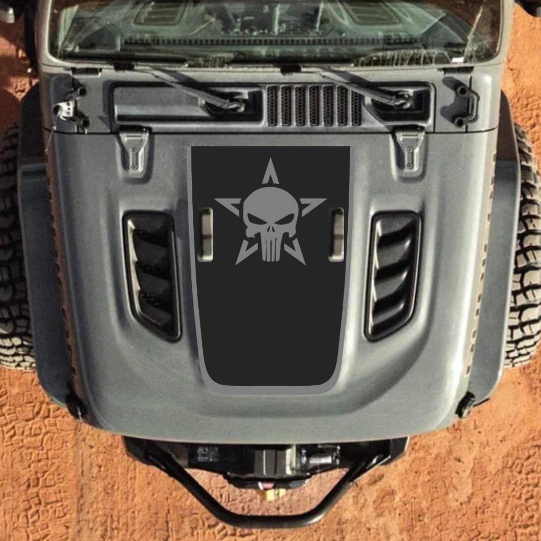 4x4wavers Punisher Decal Sticker Kit for JL Rubicon Hood β Vinyl Car Decals for Jeep Wrangler Models β Made in Canada