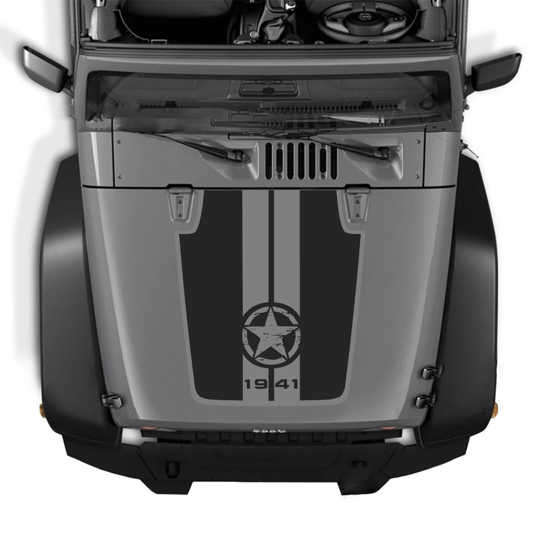 4x4wavers Decal Sticker Kit for JK Hood Star 1941 Style β Vinyl Car Decals for Jeep Wrangler Models β Made in Canada - 4X4 WAVERS