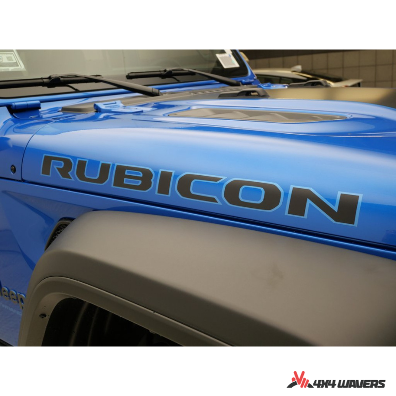 4x4wavers Rubicon Sticker Decal Decoration for Hood Sides - Blue Color (2 Decals) - same position of Original Rubicon Decal - 4X4 WAVERS