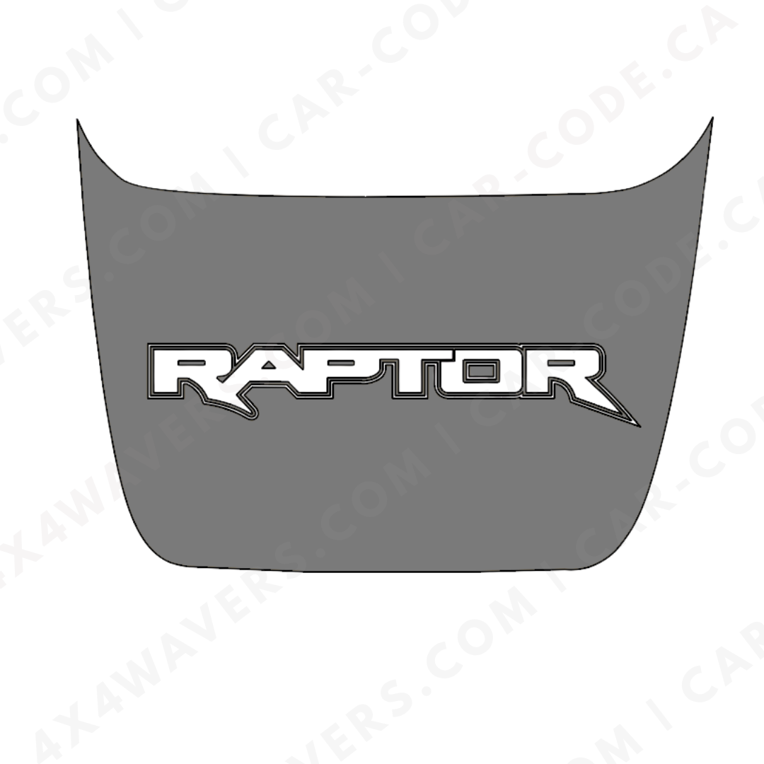 Ford F-150 Raptor Capot – Panneau de texte personnalisé tout-terrain (Vert/Gris/Bleu/Rouge/Sable/Noir + Découpe) – 2017–2025 – Vinyle découpé mat imprimé 3M ou Avery