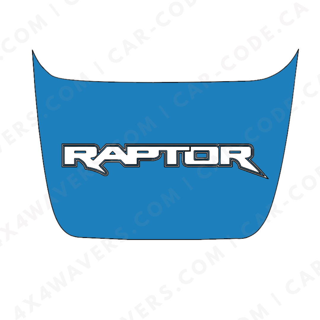 Ford F-150 Raptor Capot – Panneau de texte personnalisé tout-terrain (Vert/Gris/Bleu/Rouge/Sable/Noir + Découpe) – 2017–2025 – Vinyle découpé mat imprimé 3M ou Avery
