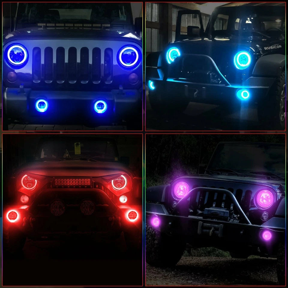 4X4Wavers 7 inch RGB LED Headlight and 4 inch RGB Fog Lights - 4X4 WAVERS
