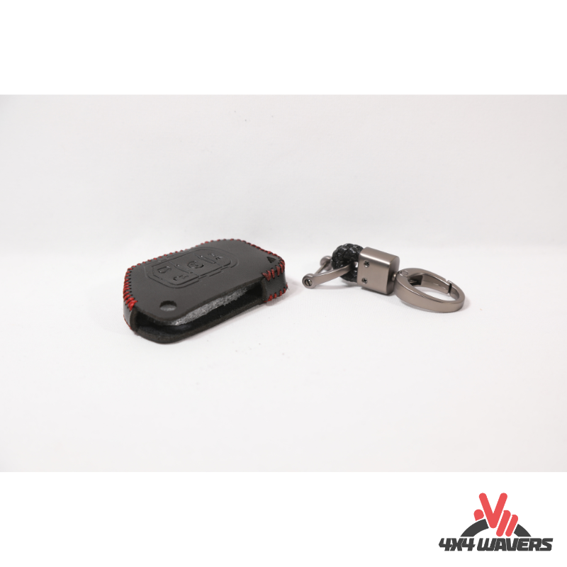 4x4wavers Key FOB Full Protection Genuine Leather Case with Luxurious Key Chain, Black Leather with Red liners - 4X4 WAVERS