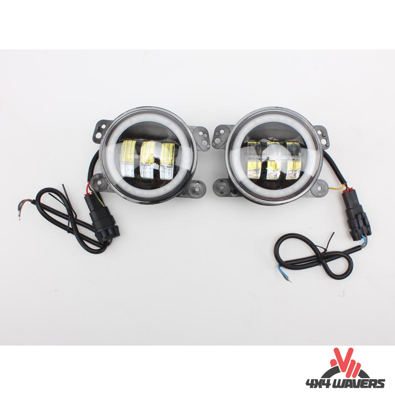 4x4wavers Grille Fog Premium LED Light, Angel Eyes Style - 4X4 WAVERS
