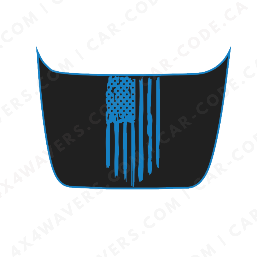 Panneau de capuche Drapeau déchiré – Options de couleur d'accent – Ford F-150 Raptor (Gen 2 2017–2020, Gen 3 2021–2024) – Vinyle découpé mat imprimé 3M ou Avery