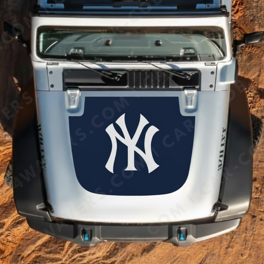 New York City Hood Panel – Monogramme ou rayures fines marine/blanc – Wrangler JL/JLU/JT (2018–2025) & JK/JKU (2007–2018) – Vinyle découpé mat imprimé 3M ou Avery