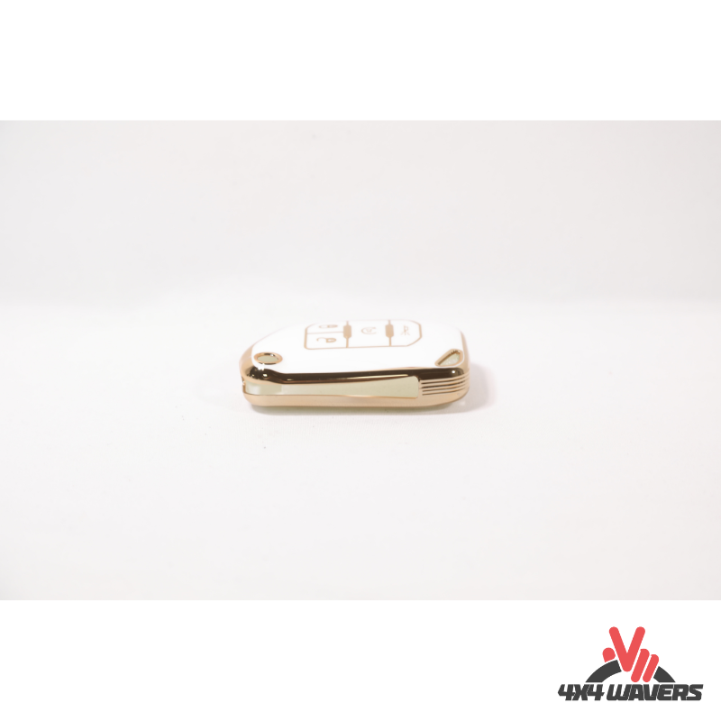 4x4wavers Key FOB Full Protection Heavy Duty TPU Golden Case, White with Gold Edges - 4X4 WAVERS