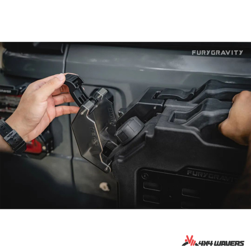 4x4wavers Fury Aluminum Multifunction Box - Tailgate Equipment Integrated Set - Rear Integrated Kit with 2 Gas Cans Tanks and storage with numeric locks - 4X4 WAVERS