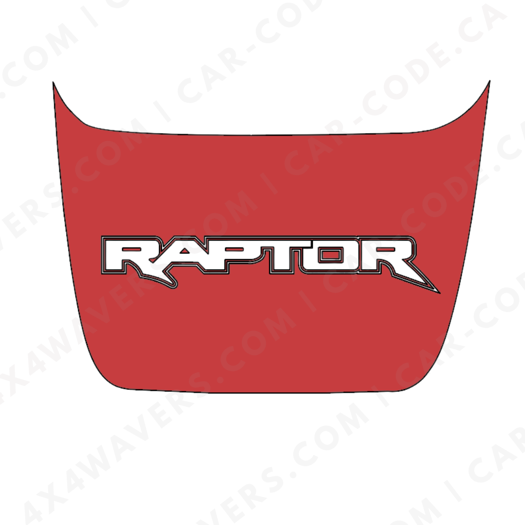 Ford F-150 Raptor Capot – Panneau de texte personnalisé tout-terrain (Vert/Gris/Bleu/Rouge/Sable/Noir + Découpe) – 2017–2025 – Vinyle découpé mat imprimé 3M ou Avery
