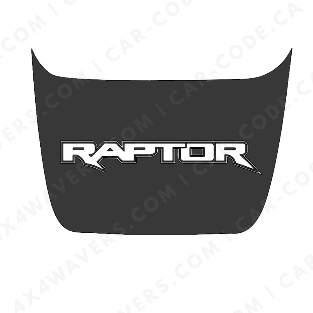 Ford F-150 Raptor Capot – Panneau de texte personnalisé tout-terrain (Vert/Gris/Bleu/Rouge/Sable/Noir + Découpe) – 2017–2025 – Vinyle découpé mat imprimé 3M ou Avery