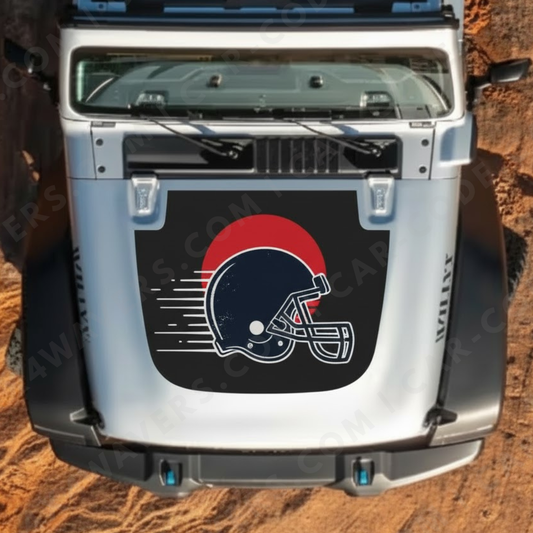 Panneau de capuche Gridiron Speed Helmet – Wrangler JL/JLU/JT (2018–2025) & JK/JKU (2007–2018) – Bleu marine/Rouge « Coloris NY » – Vinyle imprimé 3M (mat) ou découpé Avery